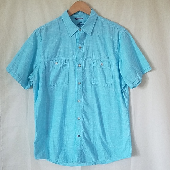 Izod Saltwater Light Blue Teal Button Down Shirt - Picture 2 of 6